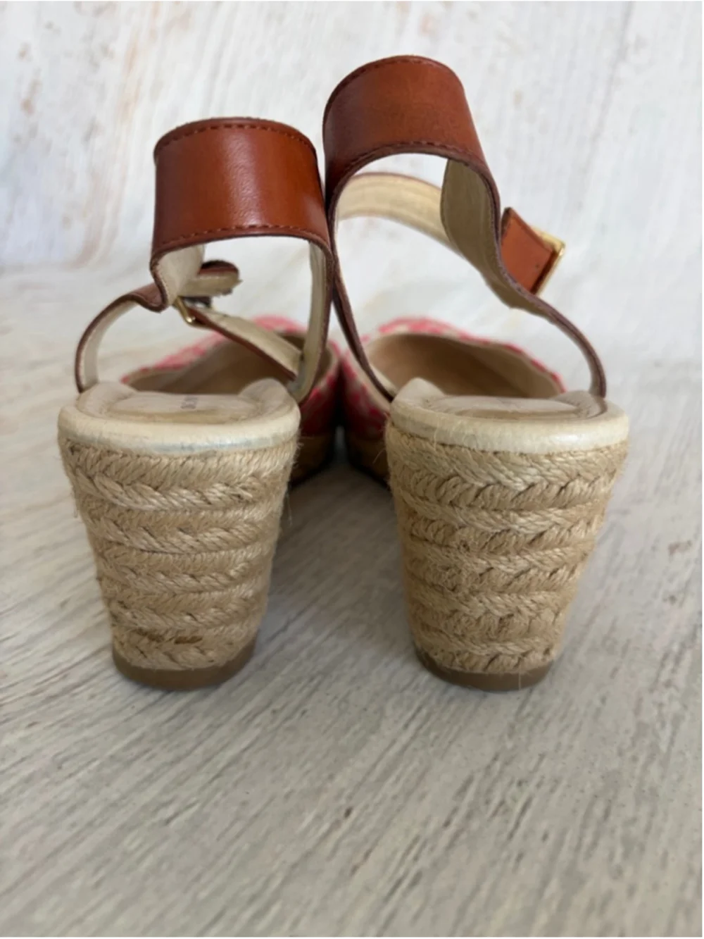 Women's Lands' End Pink Beige Patterned Espadrille Wedges 7.5